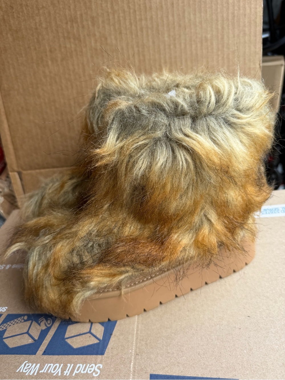 A New Day women's faux fur platform booties in golden brown size 7